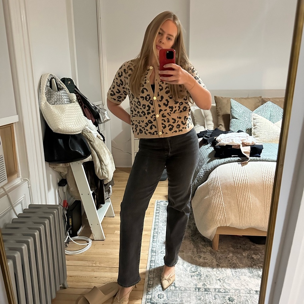 Abercrombie & Fitch Beige Leopard Print Cropped Cardigan